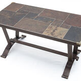Coffee table in wrought iron and slate, 1950