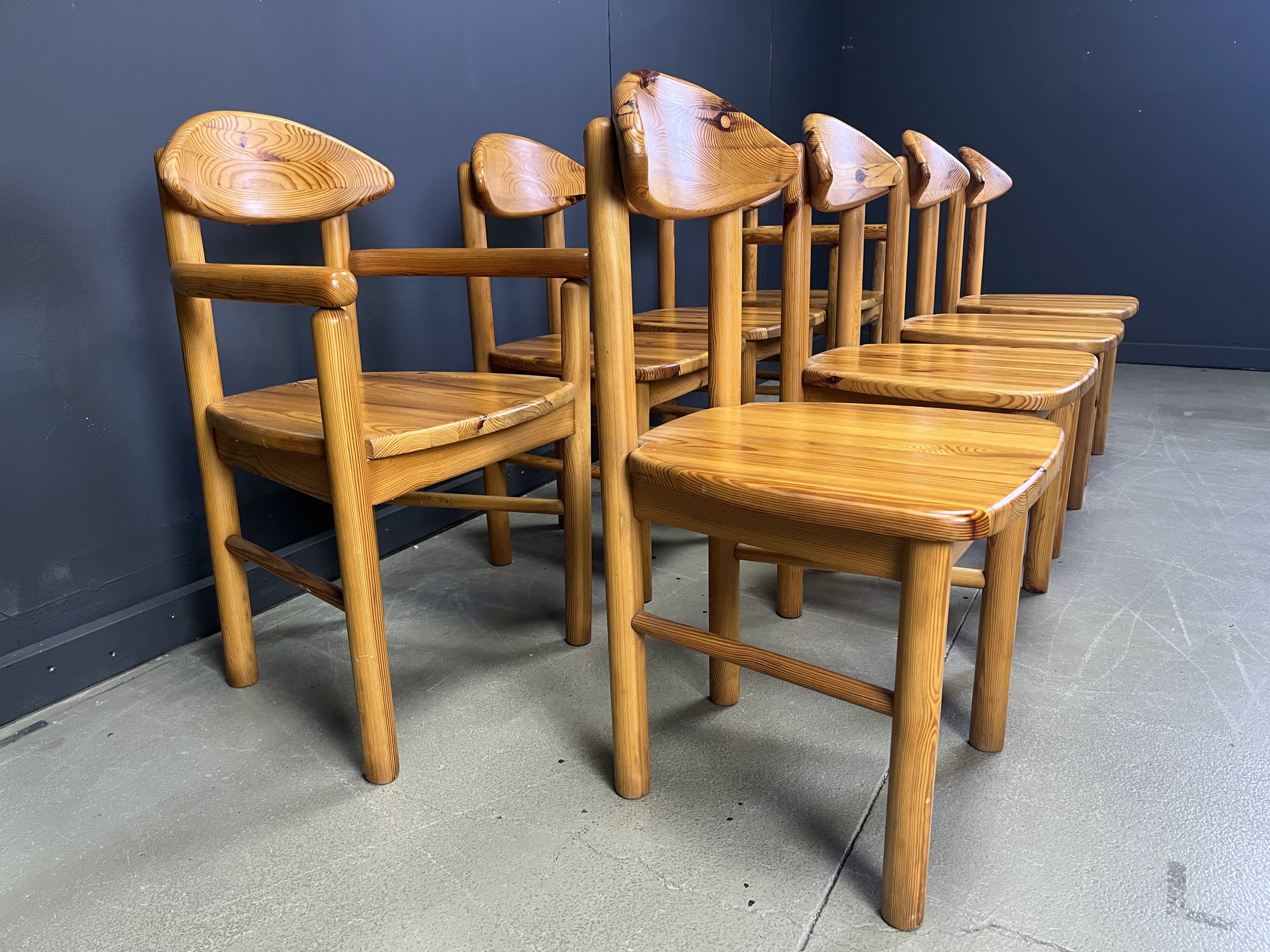Vintage pine wood dining chairs - 1980s - set of 8