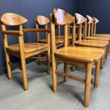 Vintage pine wood dining chairs - 1980s - set of 8