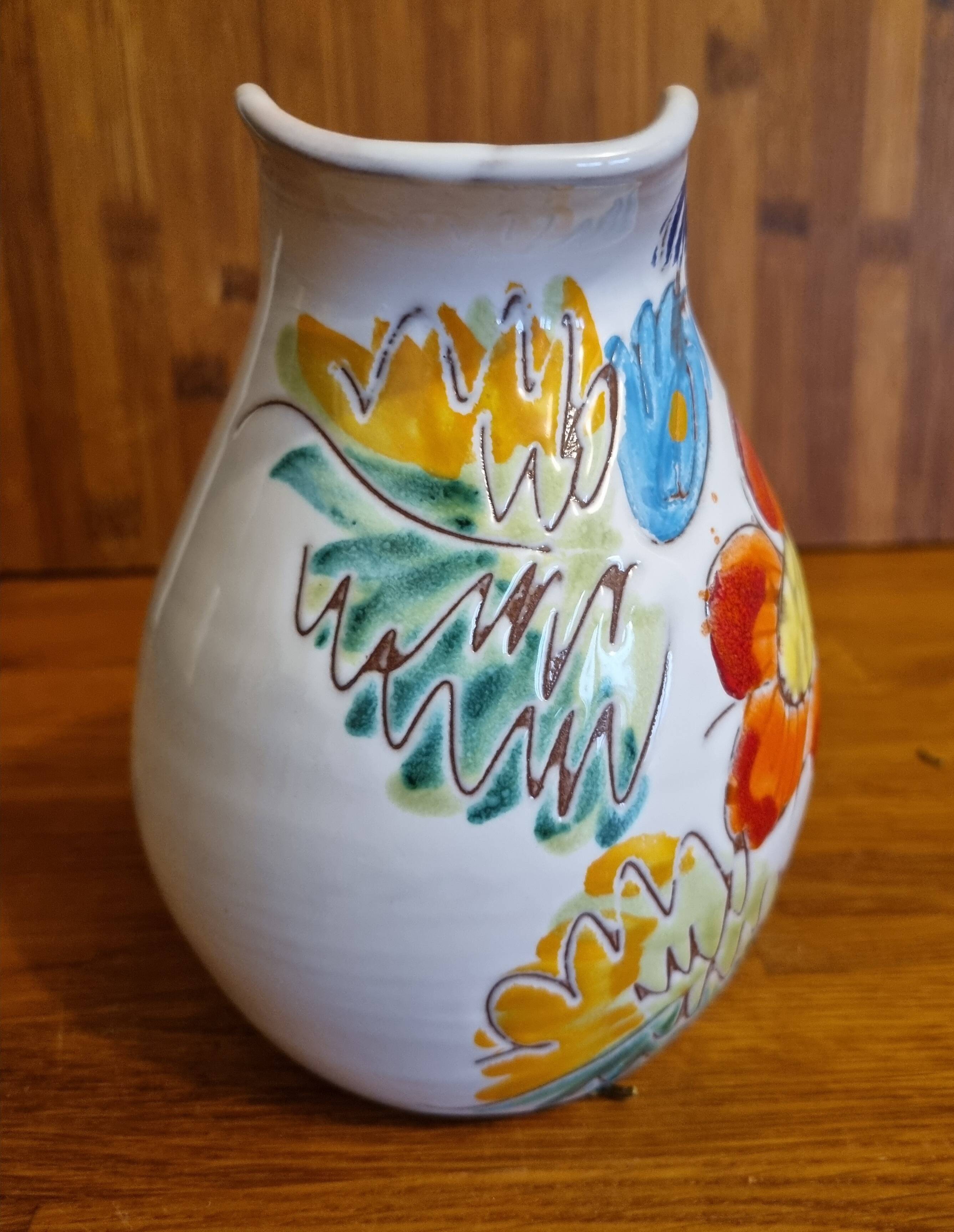 Vintage 50 cl Vallauris ceramic pitcher handmade with floral decor