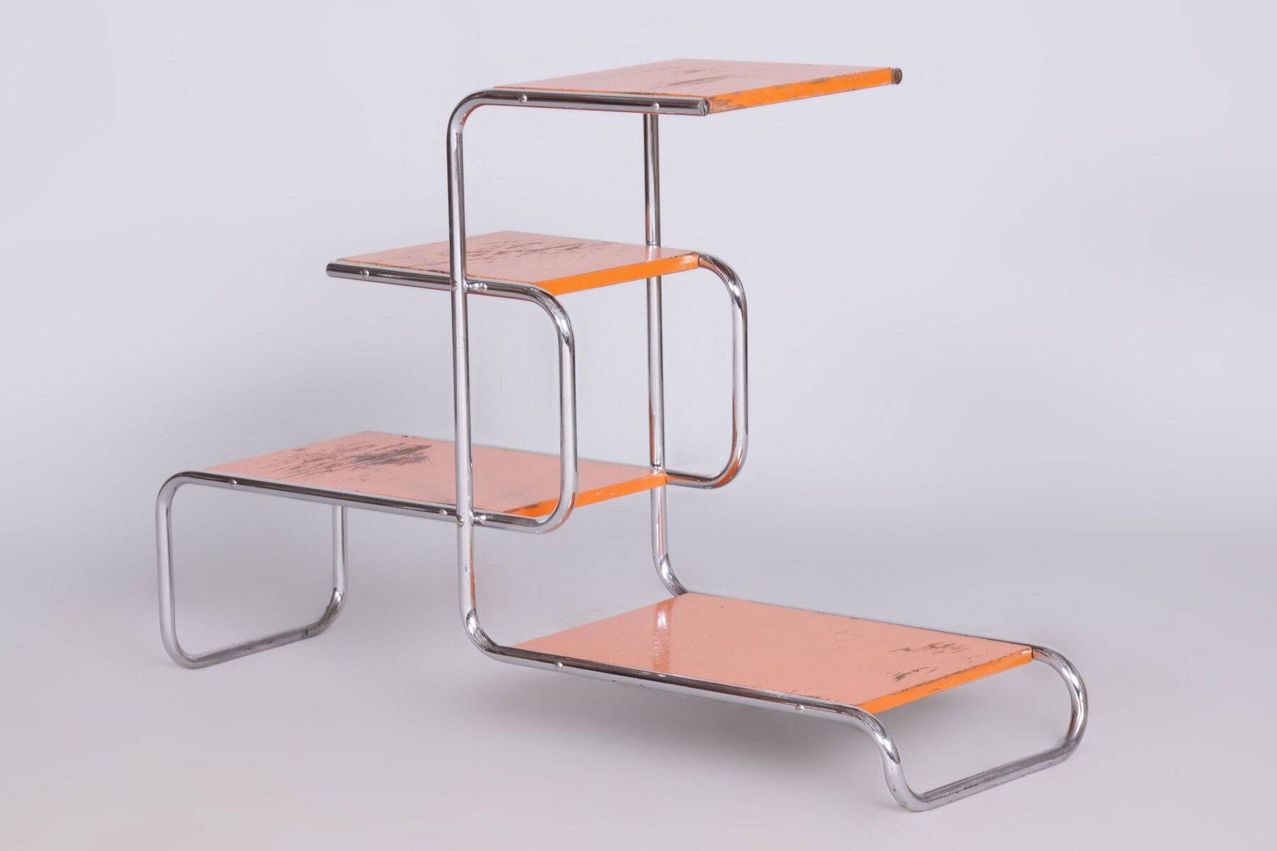 Bauhaus Chrome-Plated Steel and Lacquered Wood Shelf, 1930s