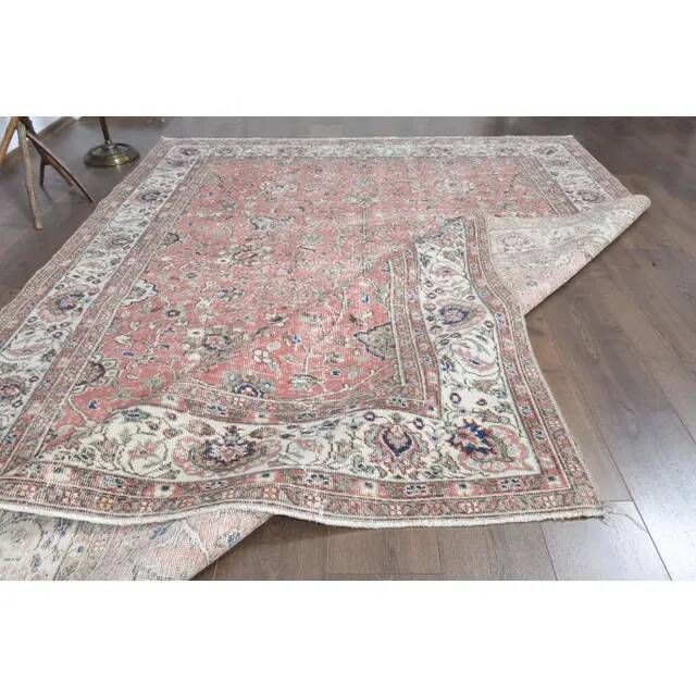1970s Vintage Turkish Handmade Wool Pink Oversized Area Rug 212x290