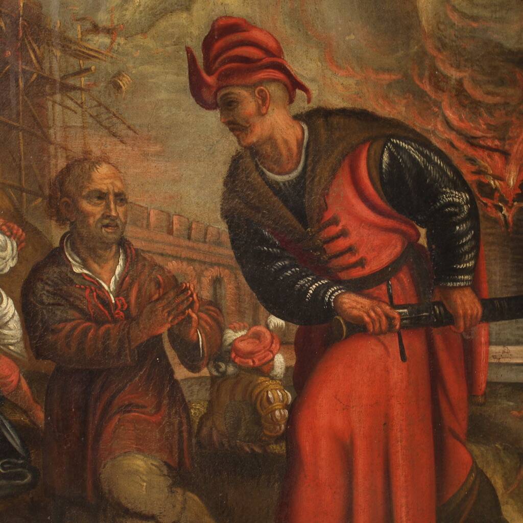 Great 17th century Italian painting, the sacking of the city