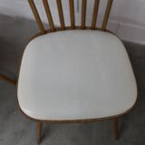 Pair of Baumann Menuet chairs, Honey patina, White vinyl seats
