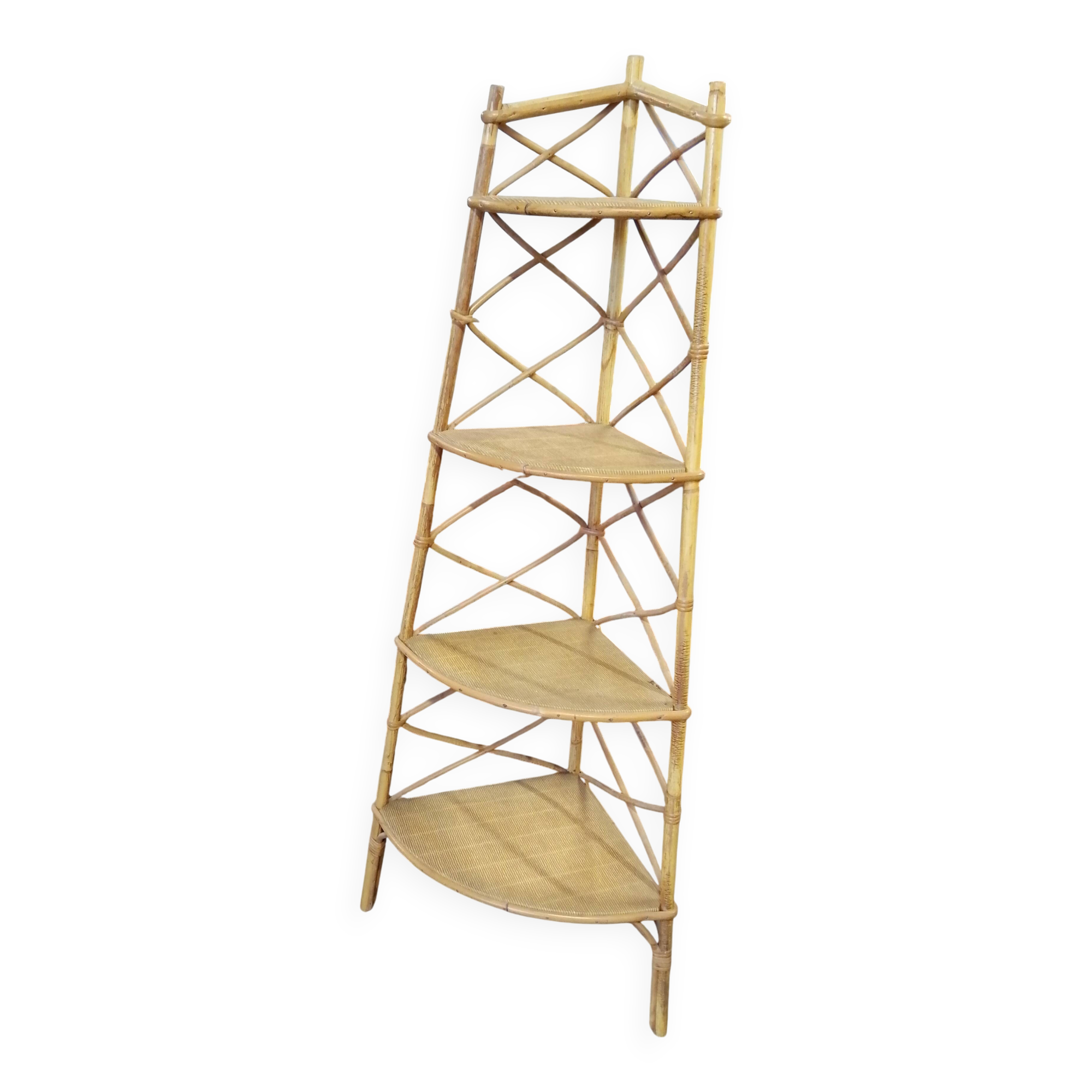 Bamboo rattan corner shelf