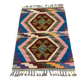 Tapis kilim afghan en laine, motifs géométriques pastel,