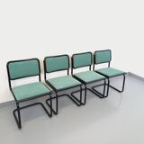 Set of 4 vintage Marcel Breuer Cesca B32 Bauhaus style chairs in black metal, black wood and v fabric