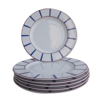 6 Flat Basque porcelain plates
