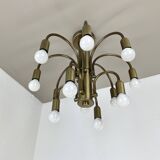 large 12-armed solid Brass ceiling light Chandelier by WKR Lights, Germany 1970s
