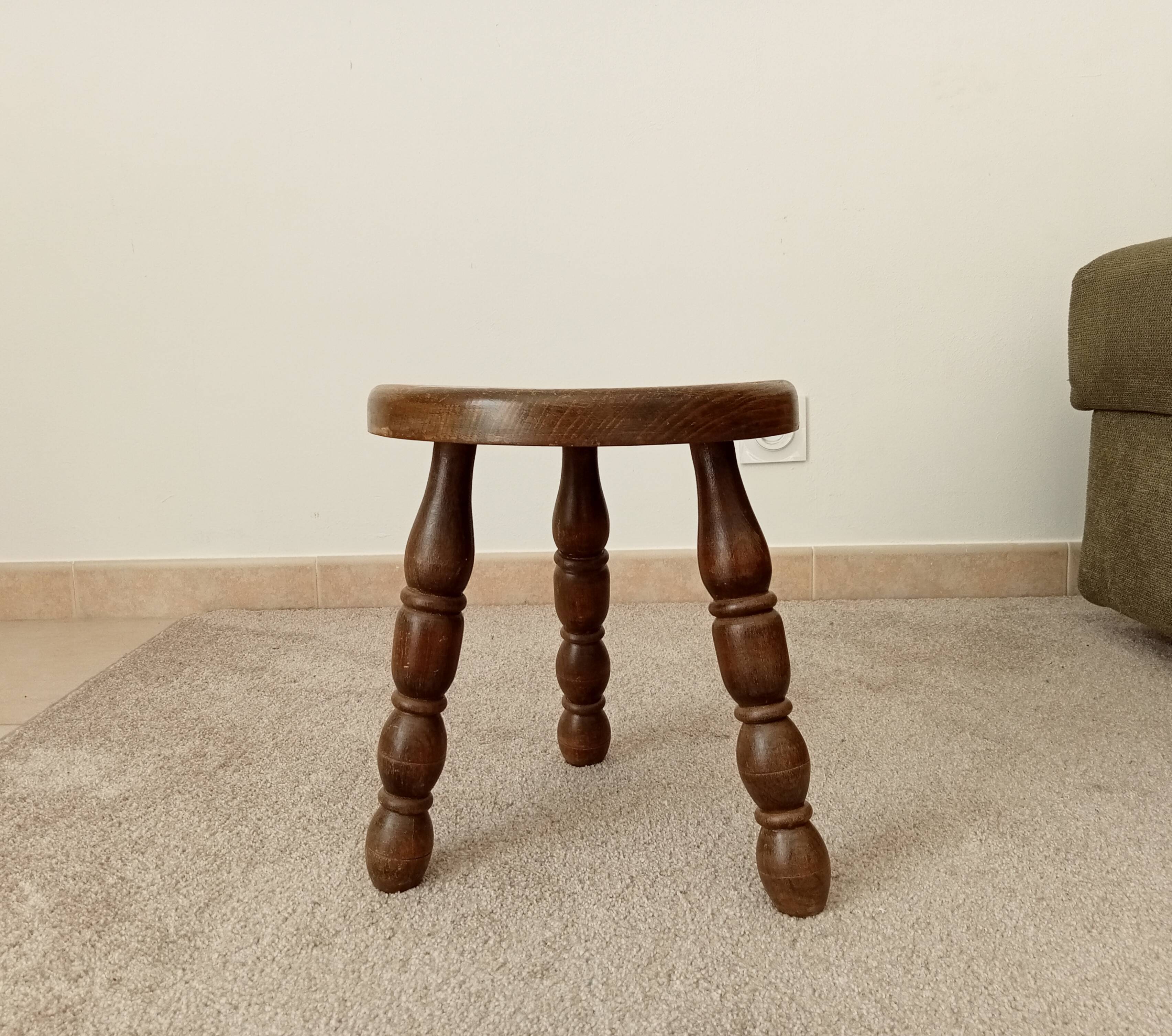 Vintage turned wood tripod stool