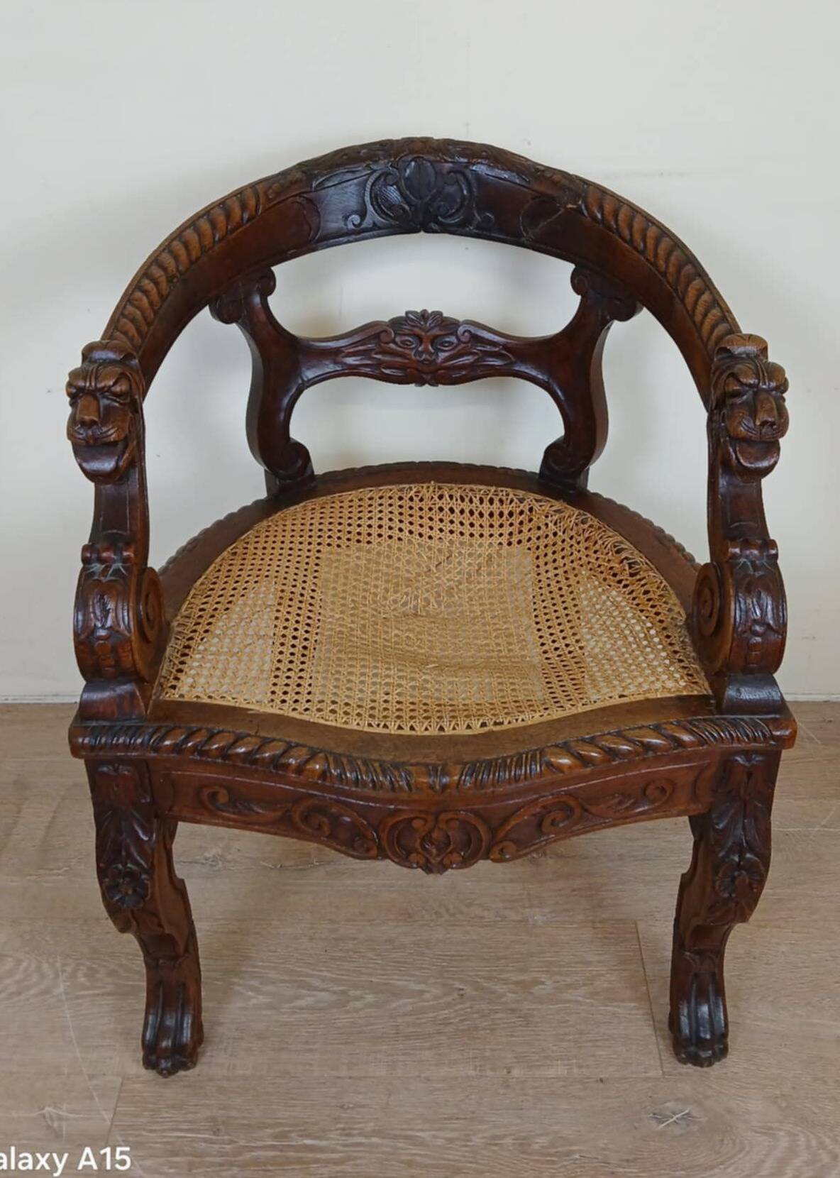 Renaissance style office chair in solid oak circa 1850