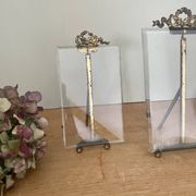 Set of 3 old art deco frames in beveled glass and brass
