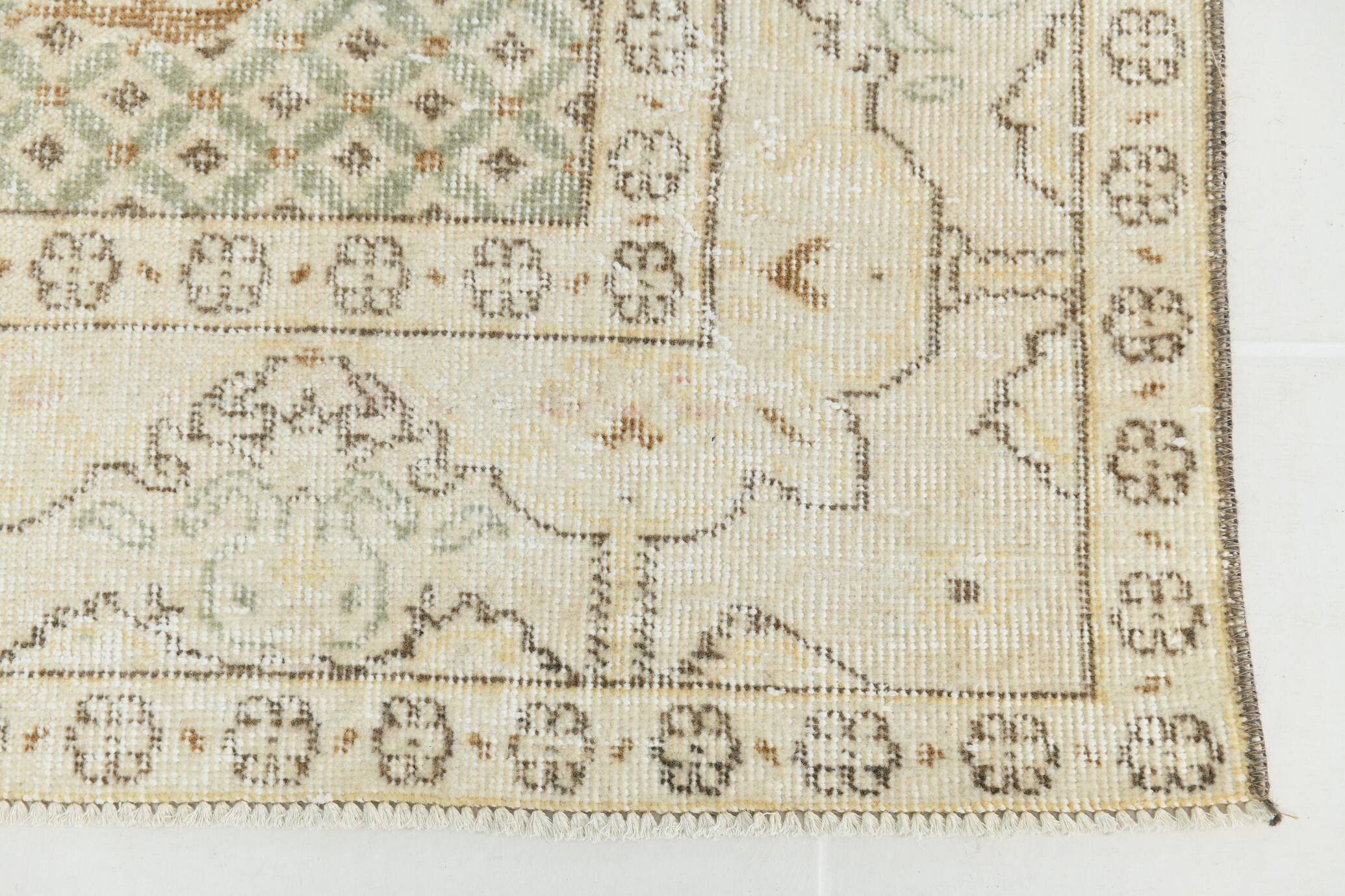 Soft Beige Neutral Vintage Oushak Carpert Rug, 222x330 Cm