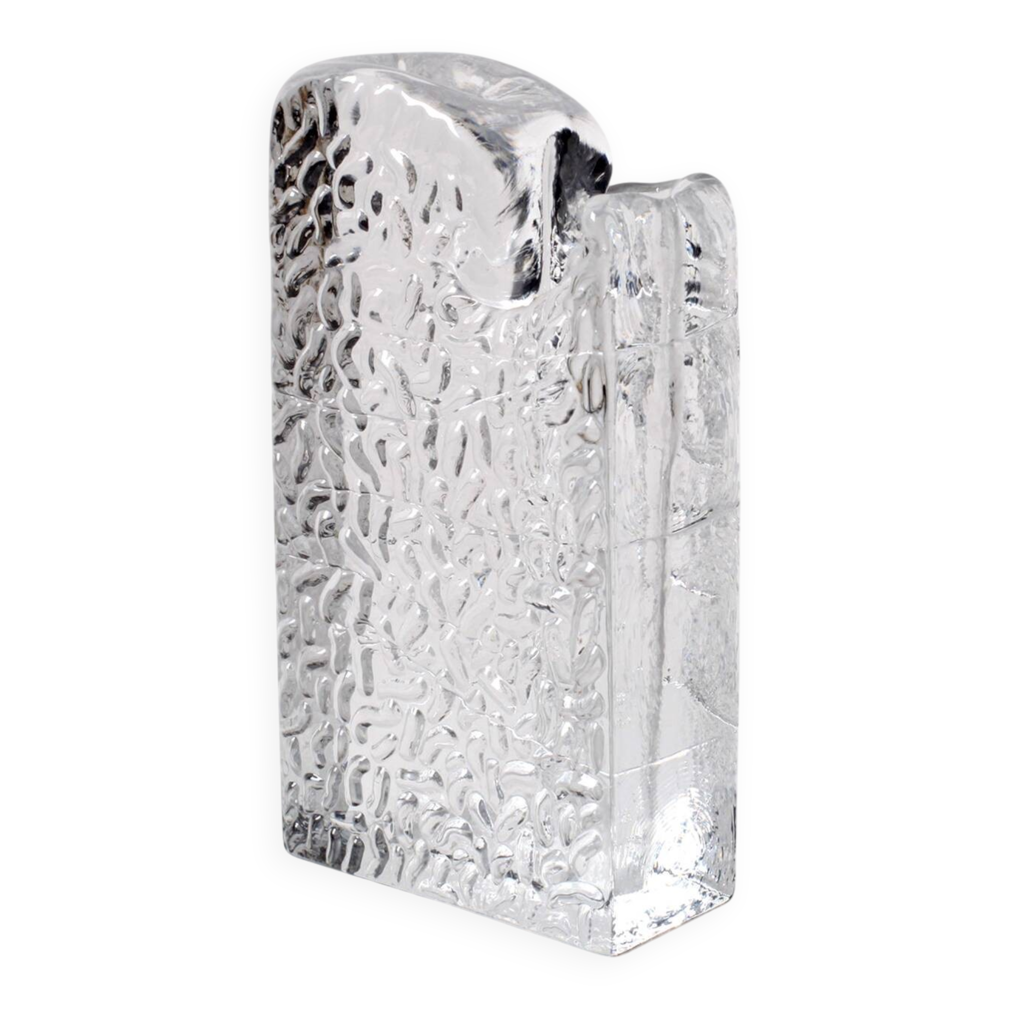 Mid-century Single Flower Textured Glass Block Bud Vase / Germany / 1960s