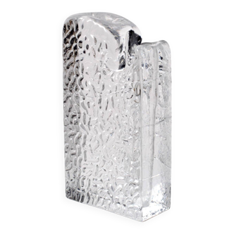 Mid-century Single Flower Textured Glass Block Bud Vase / Germany / 1960s