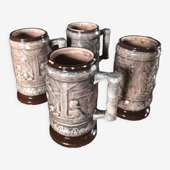 4 vintage ceramic beer mugs