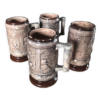 4 vintage ceramic beer mugs