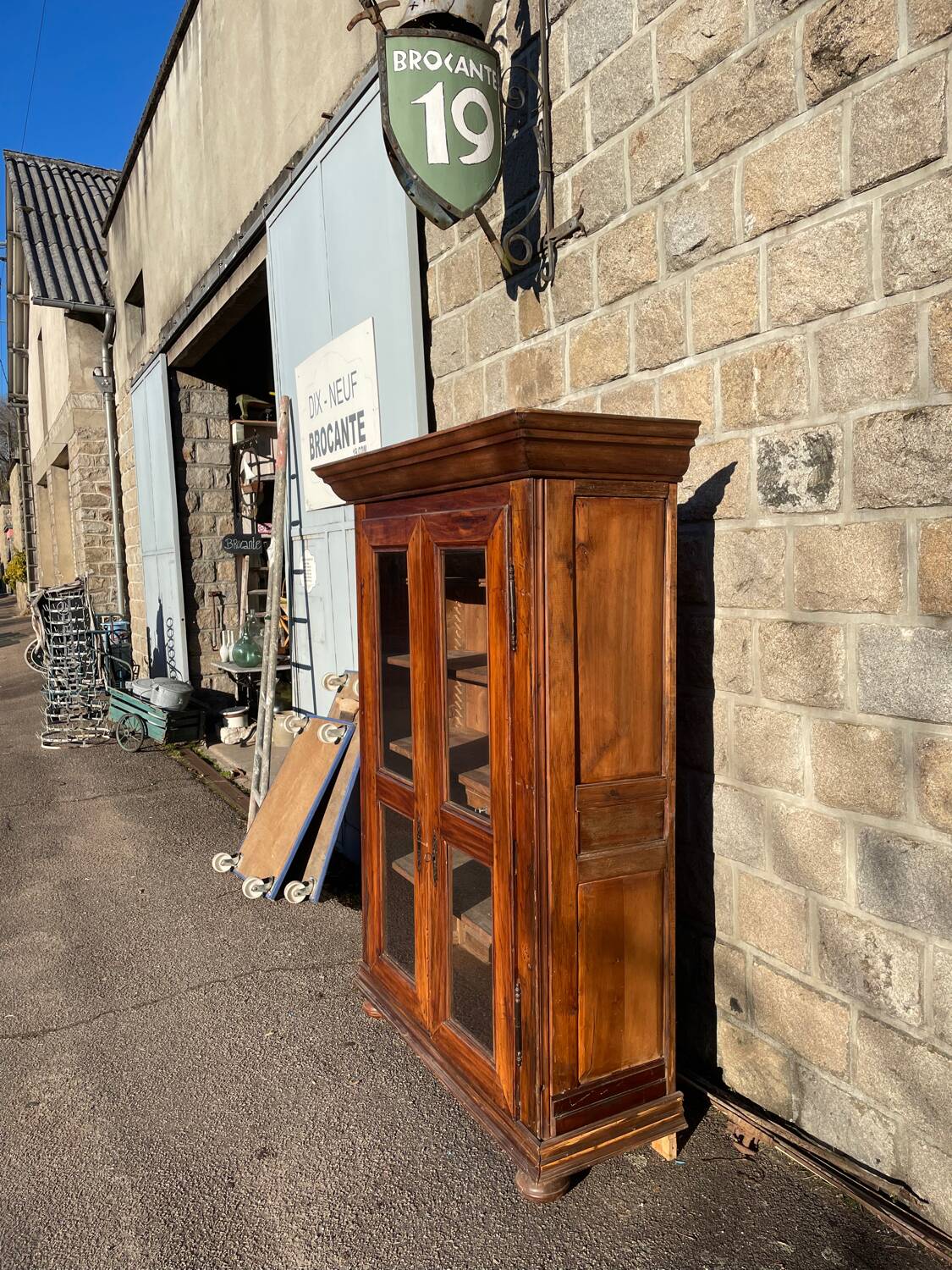 French walnut glass cabinet