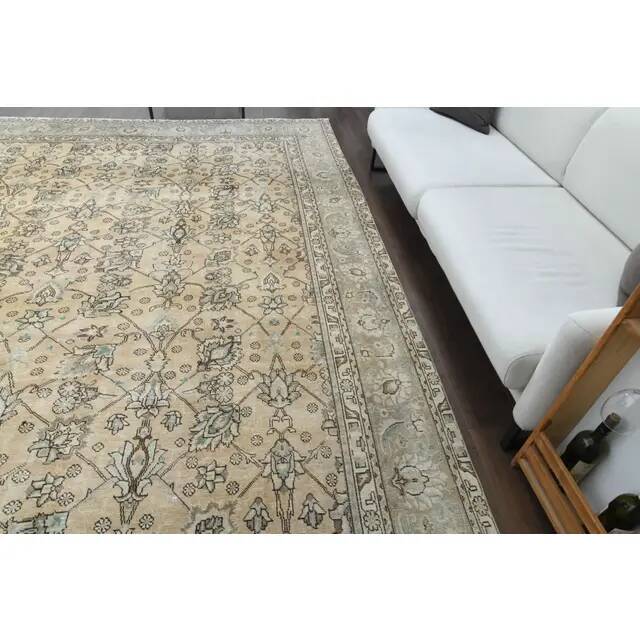 1970s Vintage Persian Handmade Wool Cotton Brown Area Rug 291x370