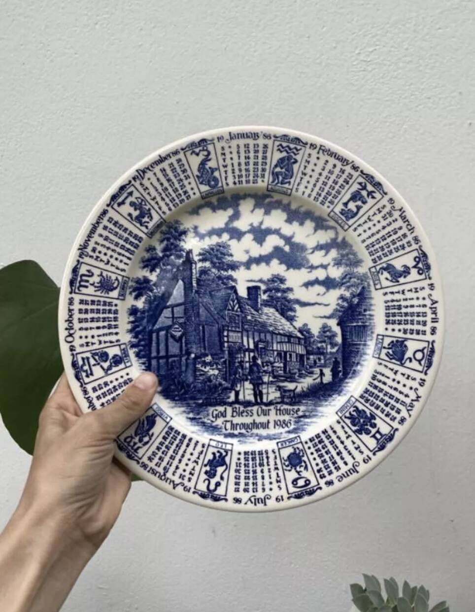 6 vintage English blue Staffordshire plates