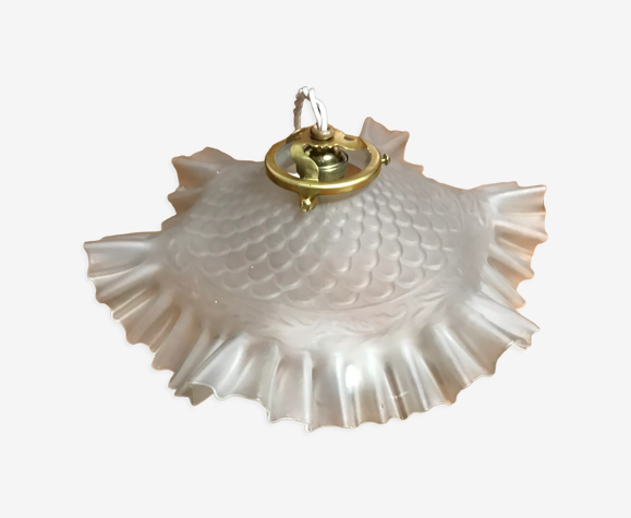 Suspension vintage en opaline plissée