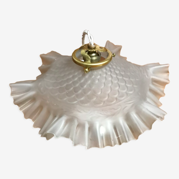 Vintage pendant lamp in pleated opaline