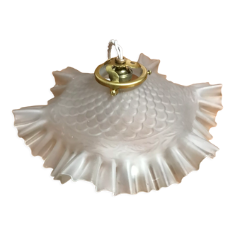 Vintage pendant lamp in pleated opaline