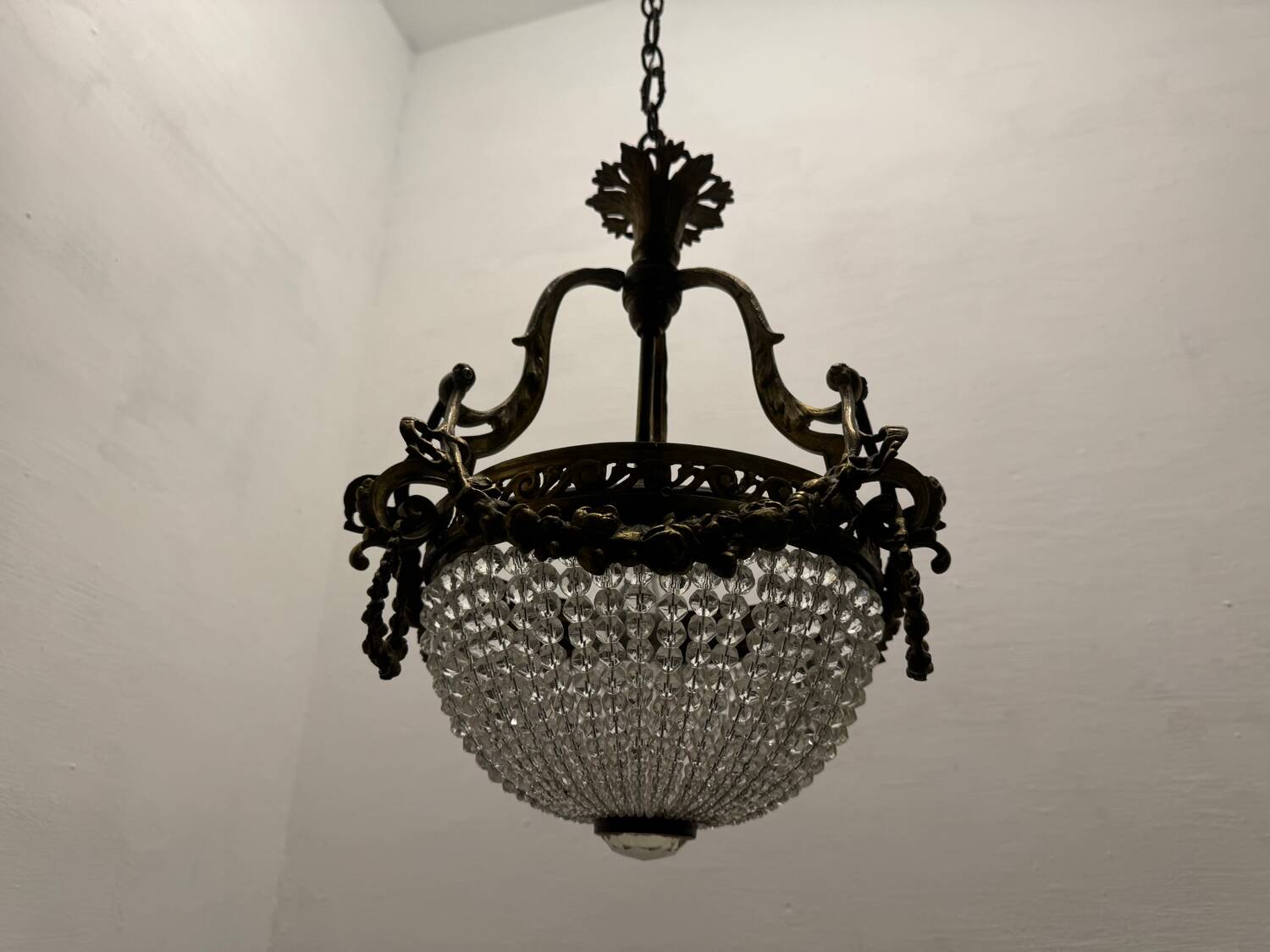 Bronze Crystal Beaded Light Pendant 1940’s