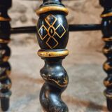 Tabouret Napoléon III ancien – XIXe siècle – Bois laqué noir, décor doré