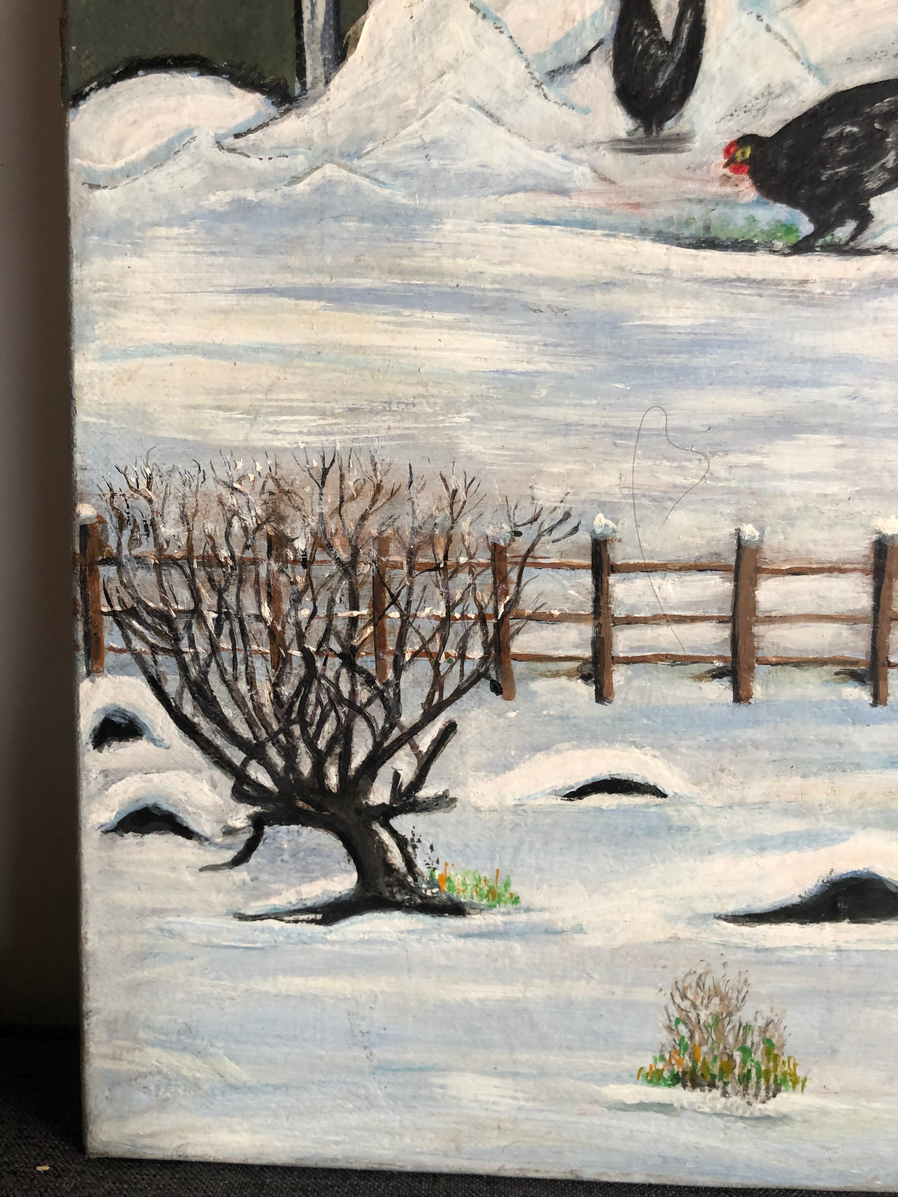 Oil on canvas mountain landscape and snow