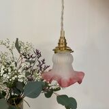 Vintage tulip ride in pink and white frosted glass