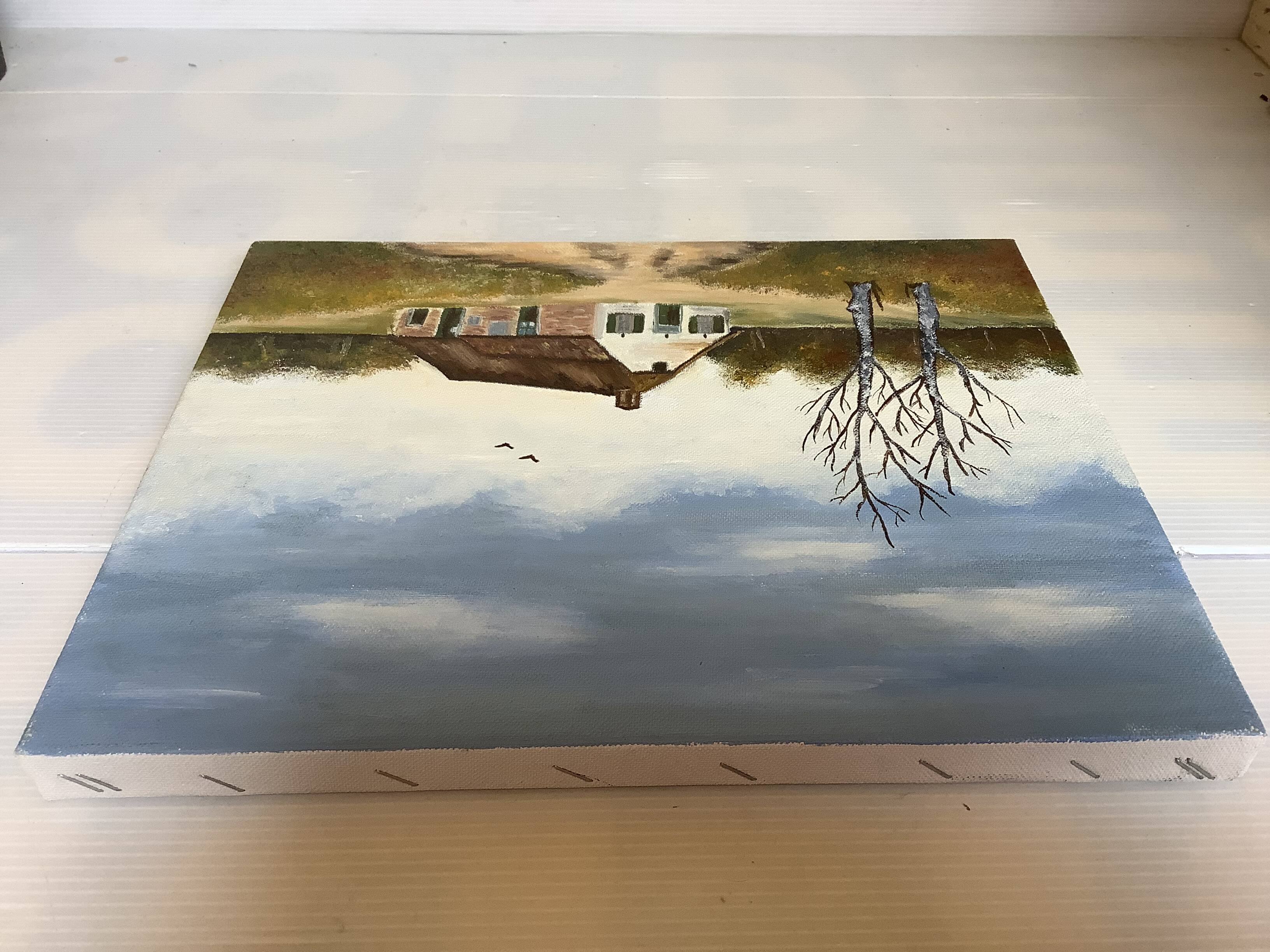 Petit tableau paysage de campagne huile sur toile