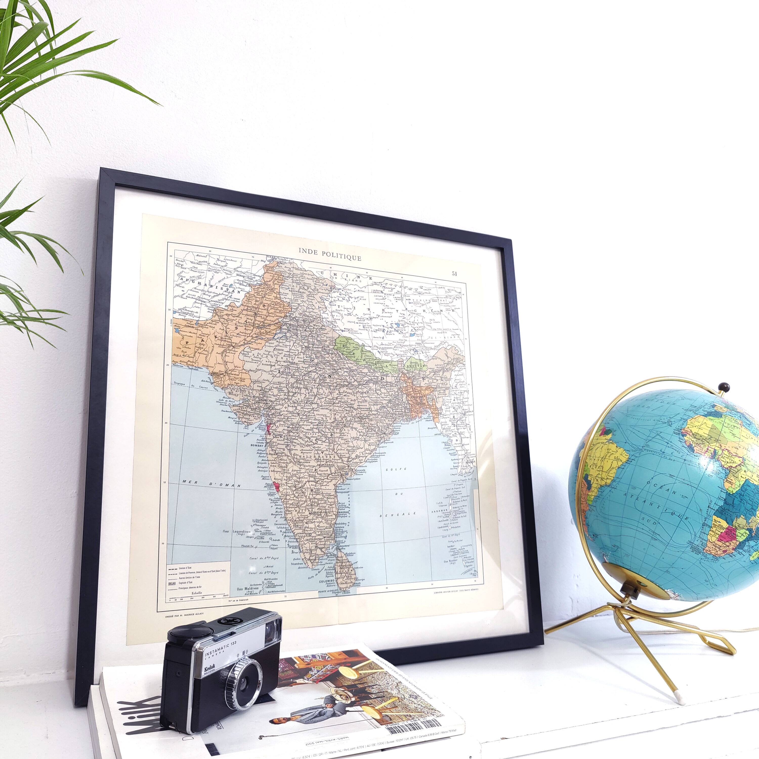 Vintage map of India 43x43cm from 1950