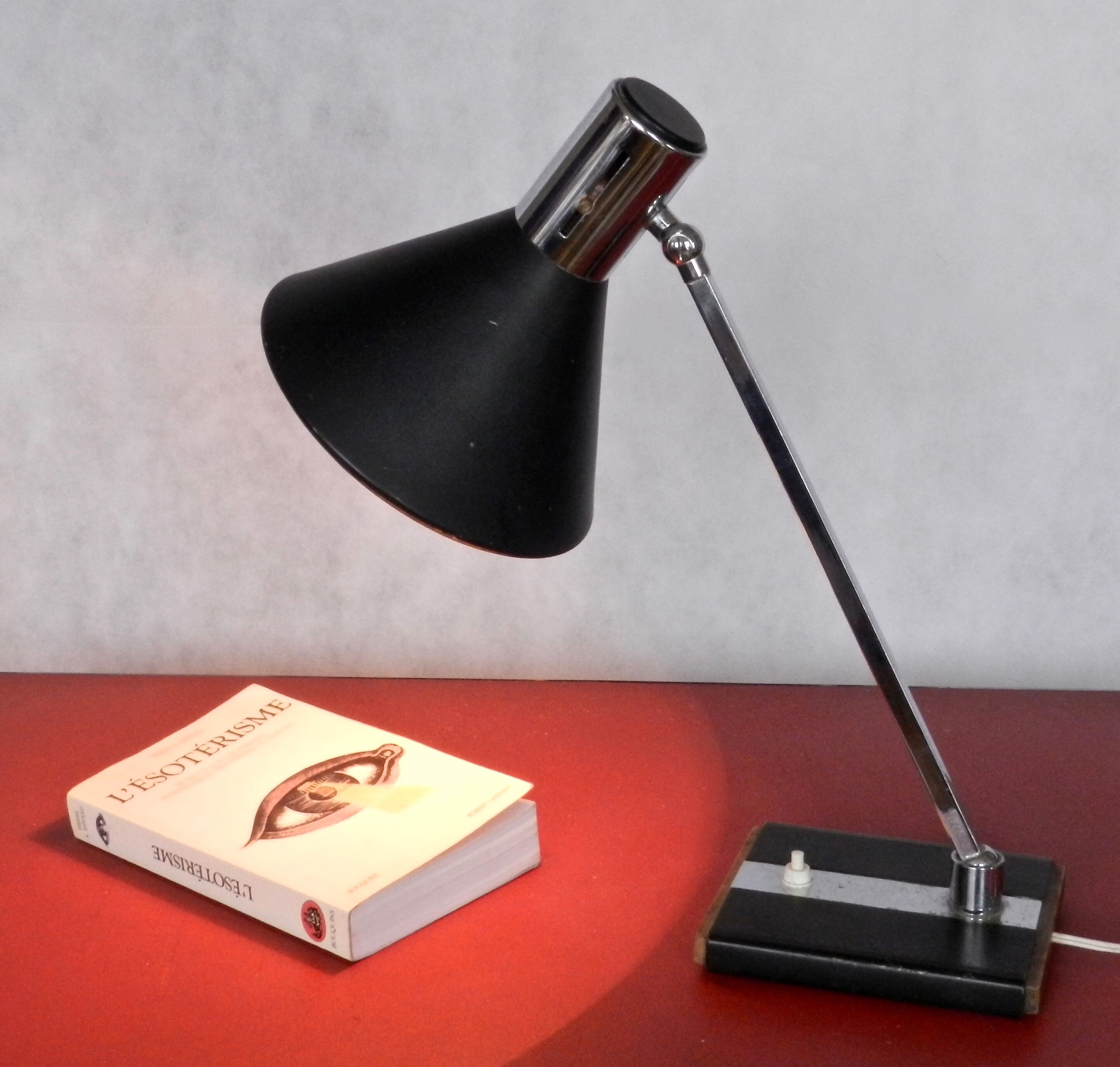 Vintage desk lamp wood metal and chrome 50s