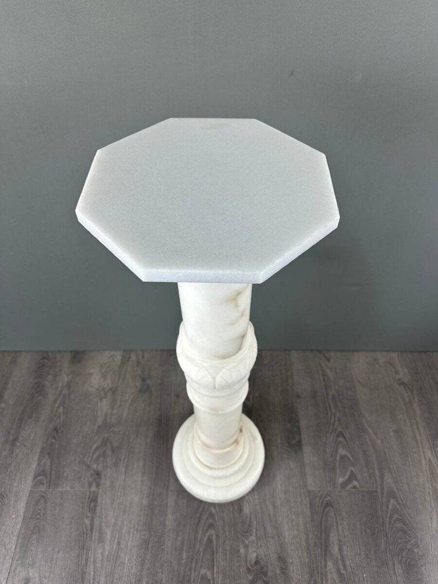 Carved White Marble Column, Mid-20th Century