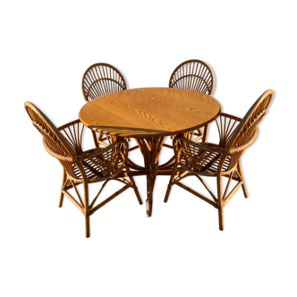 Table set and 4 rattan chairs