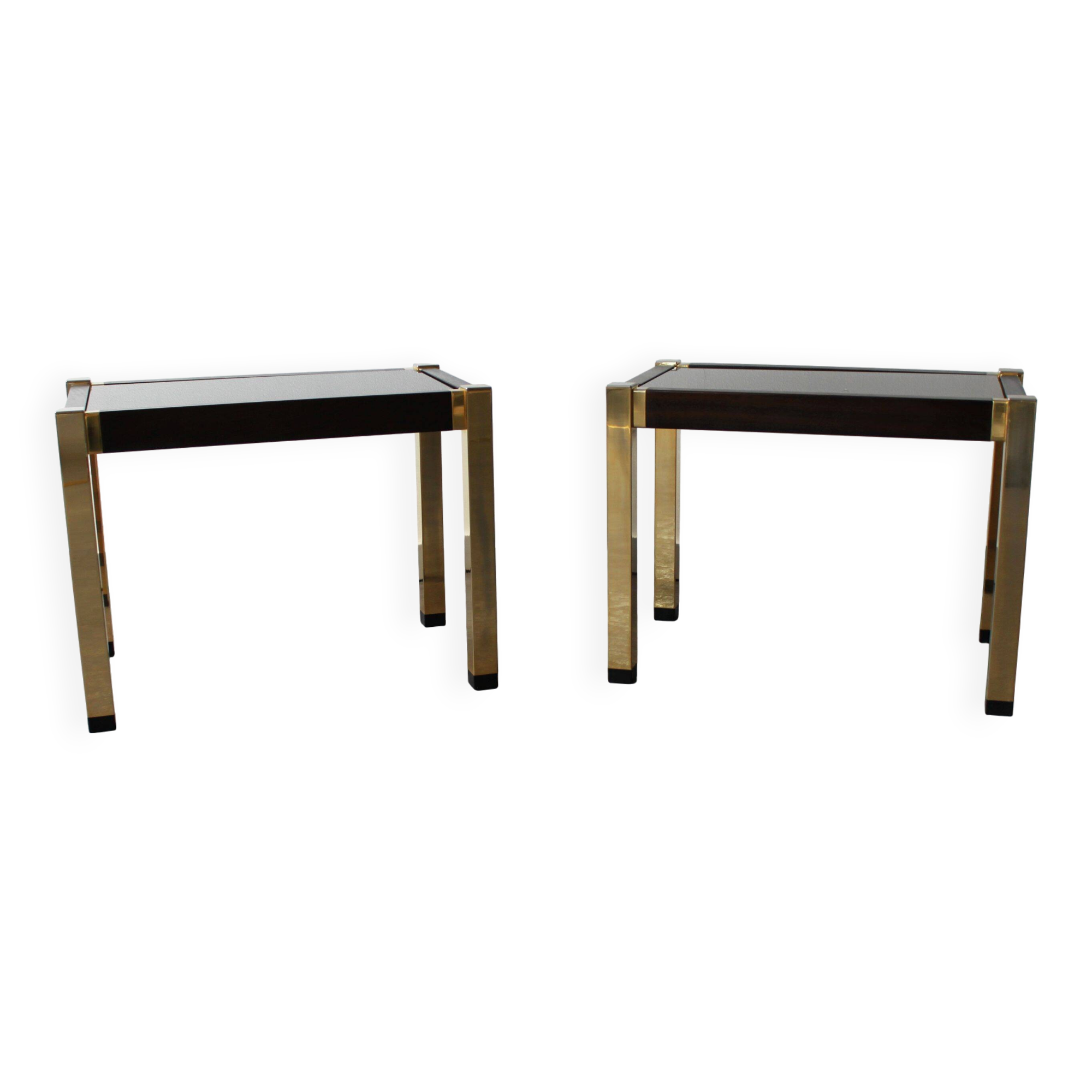Pair of Hollywood Regency style brass side tables, 70s.