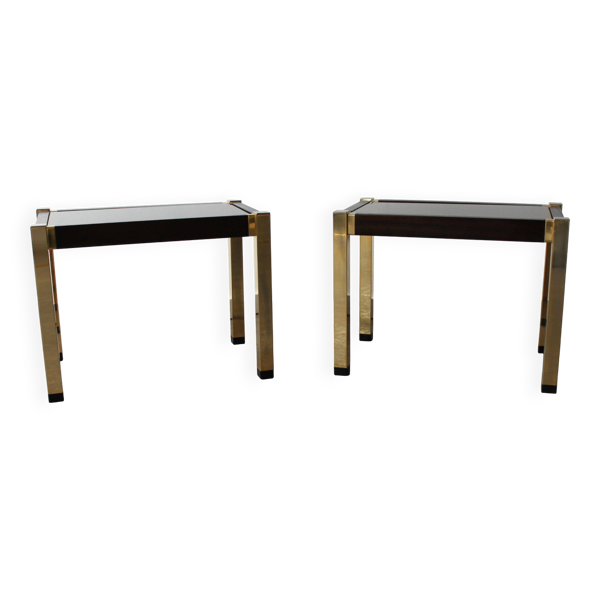 Paire de tables d'appoint, style Hollywood Regency, en laiton, 70's.
