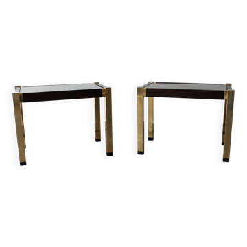 Pair of Hollywood Regency style brass side tables, 70s.