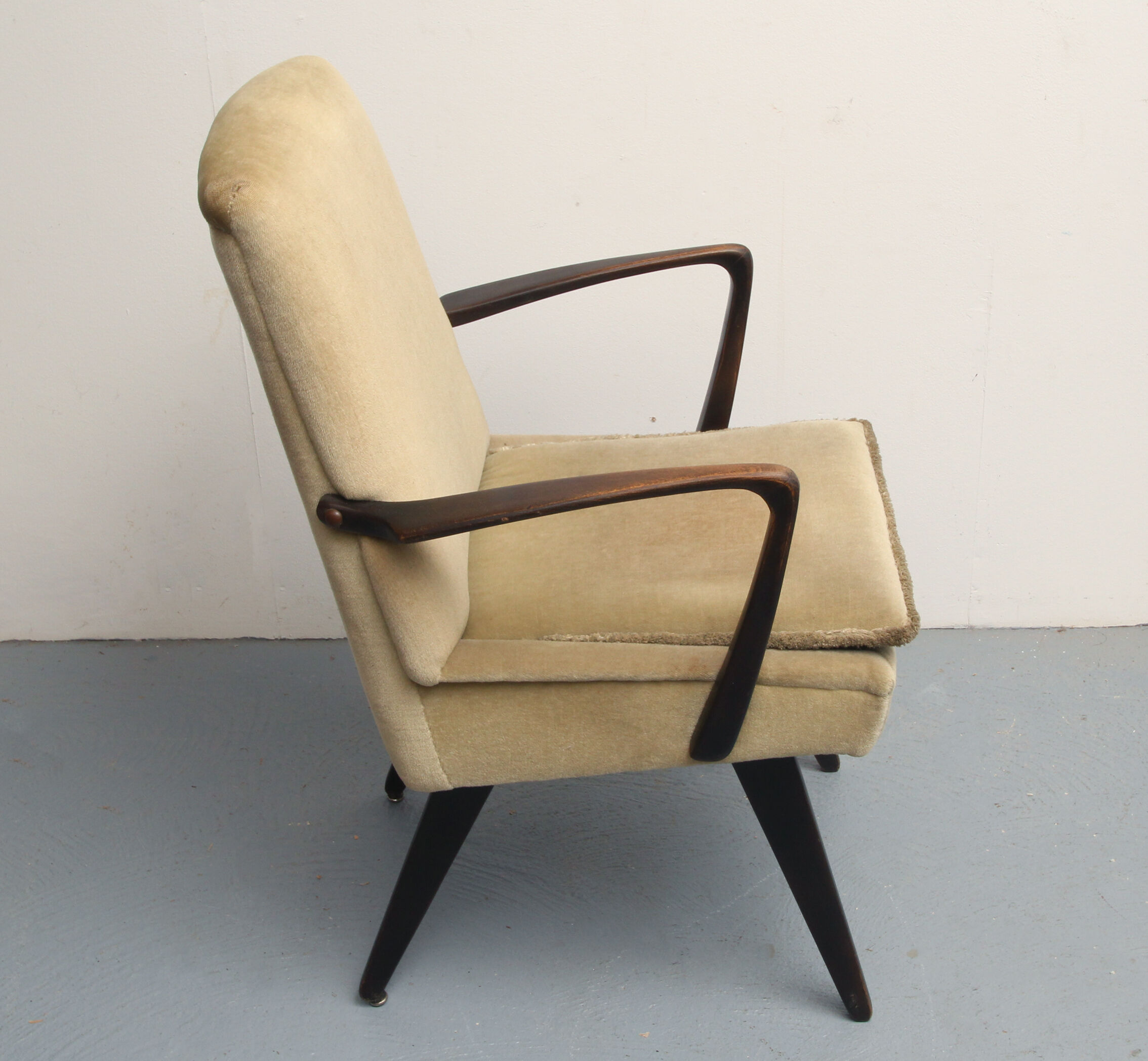 1950s scissor armchair in velvet