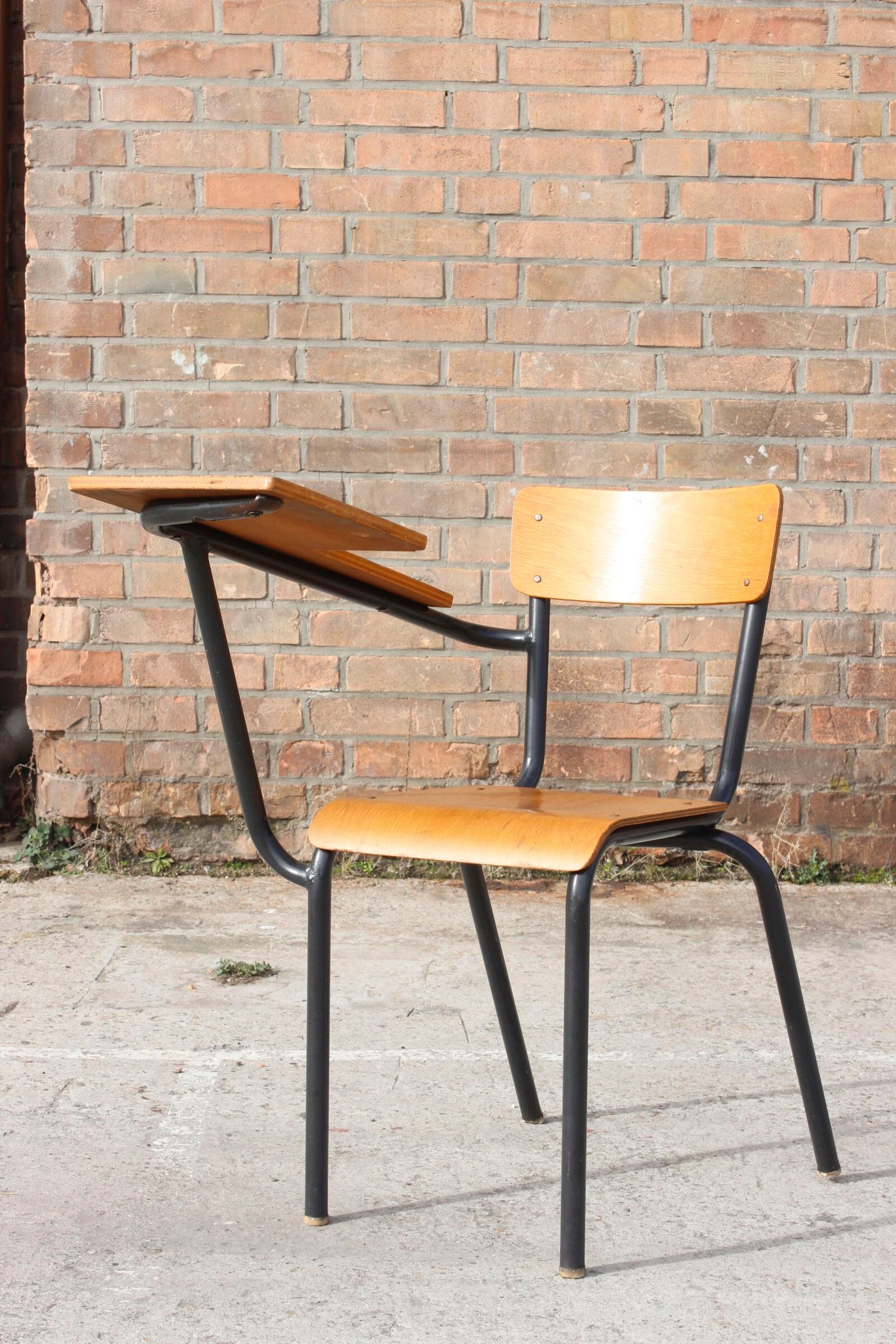 Student desk chair in steel & wood, France 1950s