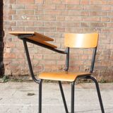 Chaise pupitre d'étudiant en acier & bois, France 1950s