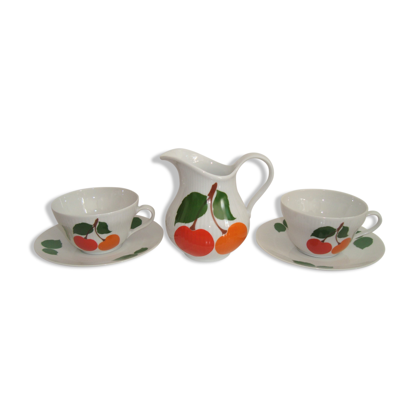 Duo cups and milk pot porcelain bavaria orange and vintage green 70