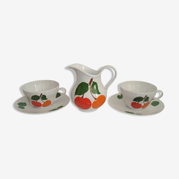 Duo cups and milk pot porcelain bavaria orange and vintage green 70