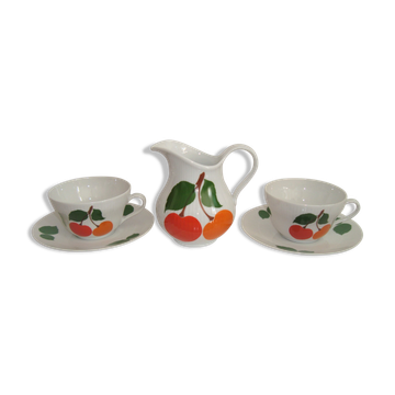 Duo tasses et pot à lait porcelaine bavaria orange et vert vintage 70