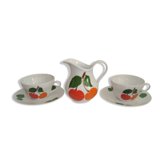 Duo cups and milk pot porcelain bavaria orange and vintage green 70