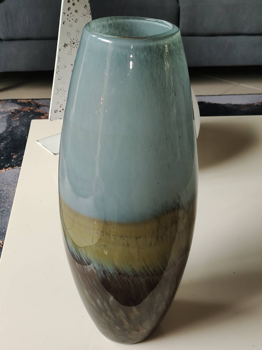 Large Cylindrical Vase in Murano Blown Art Glass/Gold Glitter