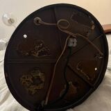 Metal floor lamp with cast iron base and 3 globes from the 80s