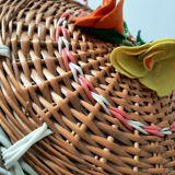 Vintage rattan worker, old wicker sewing basket, box