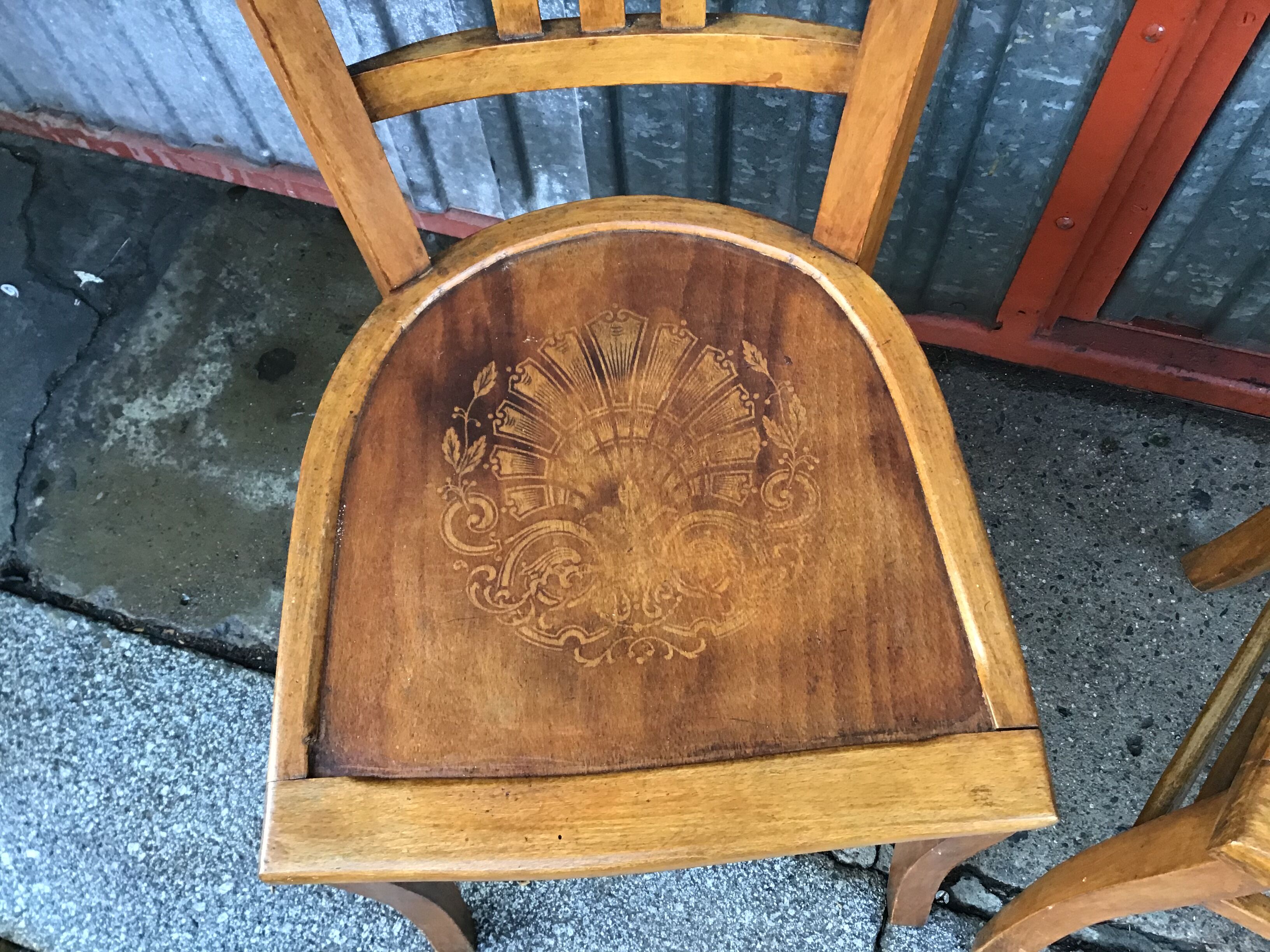 Lot of 2 wooden bistro chairs 1950